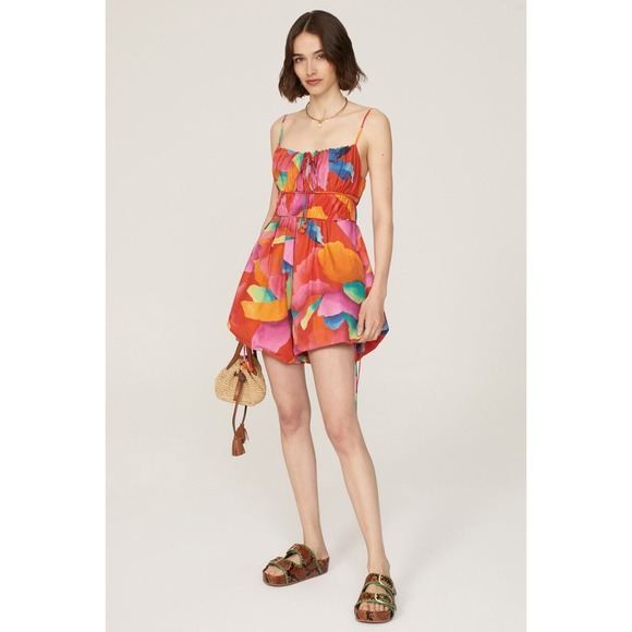 FARM Rio Pants - Farm Rio Chita Ombré Red Pink Floral Romper Large